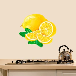 Muursticker citroen - aquarel tropisch decor voor keuken - sticker citrus voor muren - huisdecoratie citroenen - sticker tegels