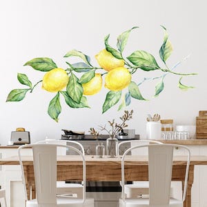 Kitchen Decal Wall Decals - Watercolor Lemon Art Decor - Tile Sticker - Lemons Home Decoration - Citrus Fruit Wall Decal - Mural Fruits
