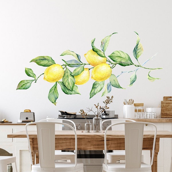 Kitchen Decal Wall Decals - Watercolor Lemon Art Decor - Tile Sticker - Lemons Home Decoration - Citrus Fruit Wall Decal - Mural Fruits