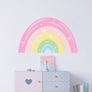 20% OFF... Rainbow Wall Decal - Nursery Wall Decor - Pastel Rainbow Vinyl Sticker Kids - Baby Girl Decal - Large Rainbow Stars Decoration