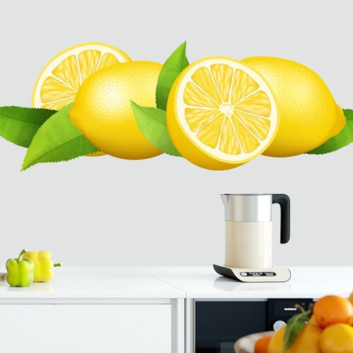 Kitchen Decal Wall Decals Watercolor Lemon Art Decor Tile Etsy