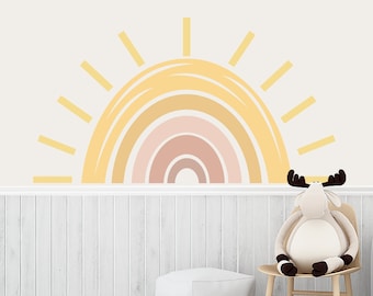 Großes Regenbogen Sonne Wand Aufkleber Baby Kinderzimmer, Sonnenschein Geschenk Kunst Dekor für Jungen Mädchen Kleinkind Schlafzimmer, Gender Neutral Aufkleber Kinderzimmer Spielzimmer