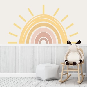 Large Rainbow Sun Wall Decal Baby Nursery, Sunshine Gift Art Decor for Boy Girl Toddler Bedroom, Gender Neutral Sticker Kids Room Playroom