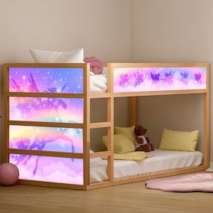Unicorn Ikea Kura Bed Decals for Girls , Rainbow Baby Girl Nursery Furniture Decal, Peel and Stick Bed Stickers, Room Decorations