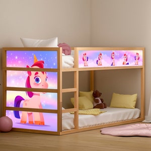 Ikea Kura Bed Magic Unicorn Decals for Girl, Rainbow Nursery Furniture Decor, Peel and Stick Baby Bed Sticker, Toddler Girls Room Decoration