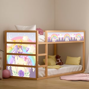 Unicorn Decals for Girls Ikea Kura Bed, Rainbow Girl Nursery Furniture Decoration, Peel and Stick Bed Stickers, Toddler Room Decor