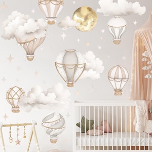 Adesivi retrò mongolfiera, adesivi luna e stelle per la cameretta dei bambini, grande adesivo mongolfiera per la cameretta dei bambini, set di adesivi murali jumbo
