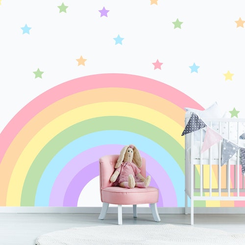 Large Rainbow Decal for Girl Bedroom Gift Polka Dots Wall | Etsy