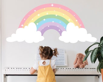 Pastel Rainbow Wall Decal for Girls Bedroom - Large Rainbow Decor Nursery - Sticker Kids Playroom - Classroom Decoration - Homeschool Decor