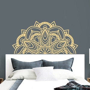 Half Mandala Wall Decal Above Bed - Boho Decoration Bedroom - Sticker Vinyl - Yoga Wall Decals - Indian Ornament  LX119