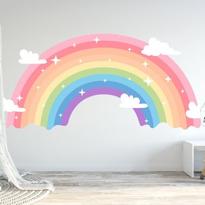 Pastel Rainbow Wall Decal for Girls Bedroom - Rainbow with Clouds Wall Sticker Baby Nursery - Unicorn Theme Art Decor for Toddler Playroom