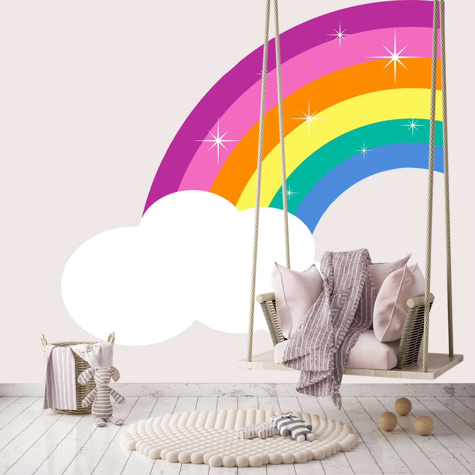 Bright Rainbow Wall Decal Girl Bedroom Grande demirainbow Etsy France
