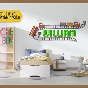 Personalized Train & Road Wall Sticker, Transport Wall Decal Gift for Kids, Temporary Custom Name Vinyl Nursery Wall Decor, Baby Boy Room