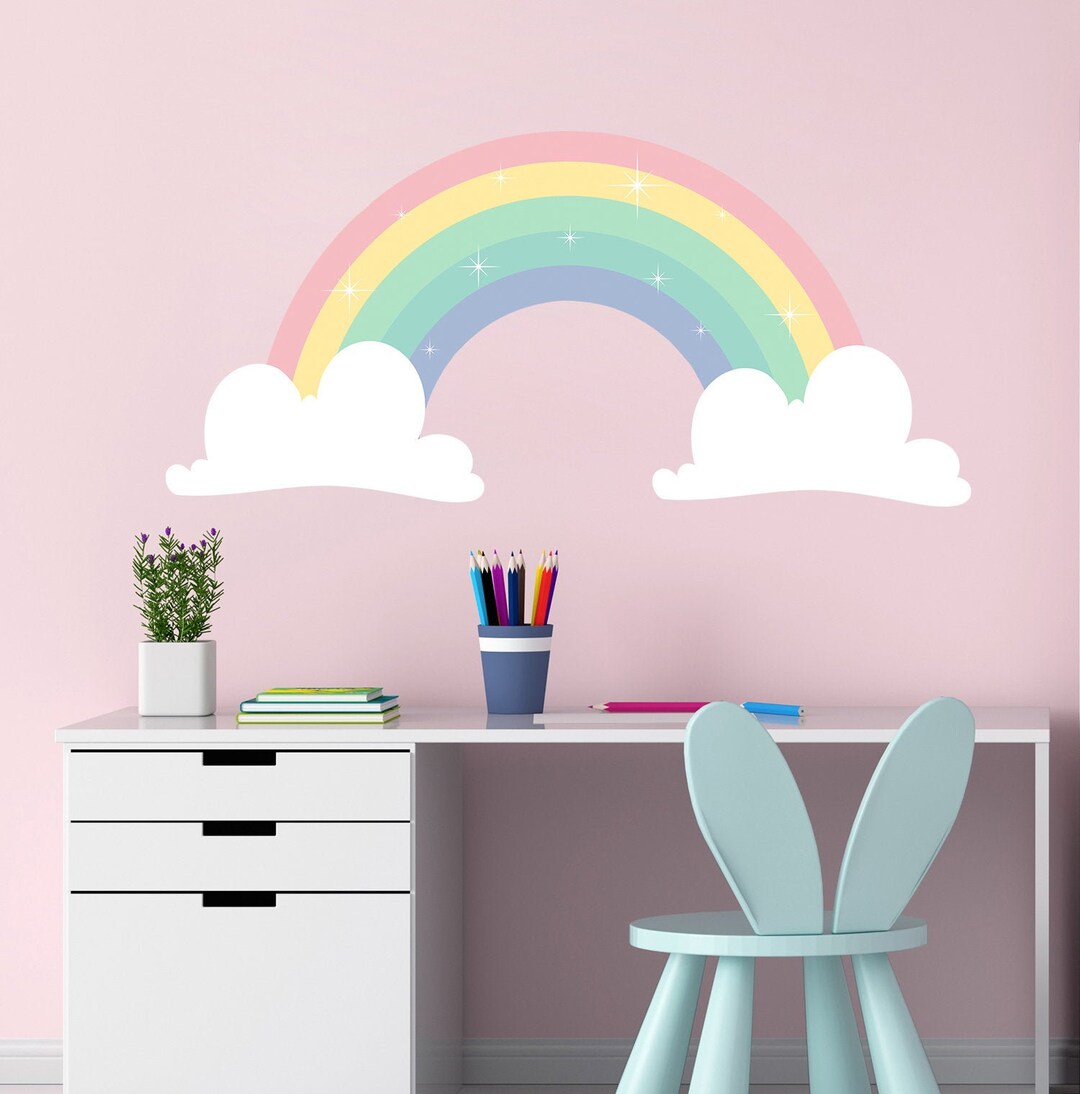 Large Rainbow Wall Decal Girl Bedroom - Rainbow Wall Stickers - Pastel ...