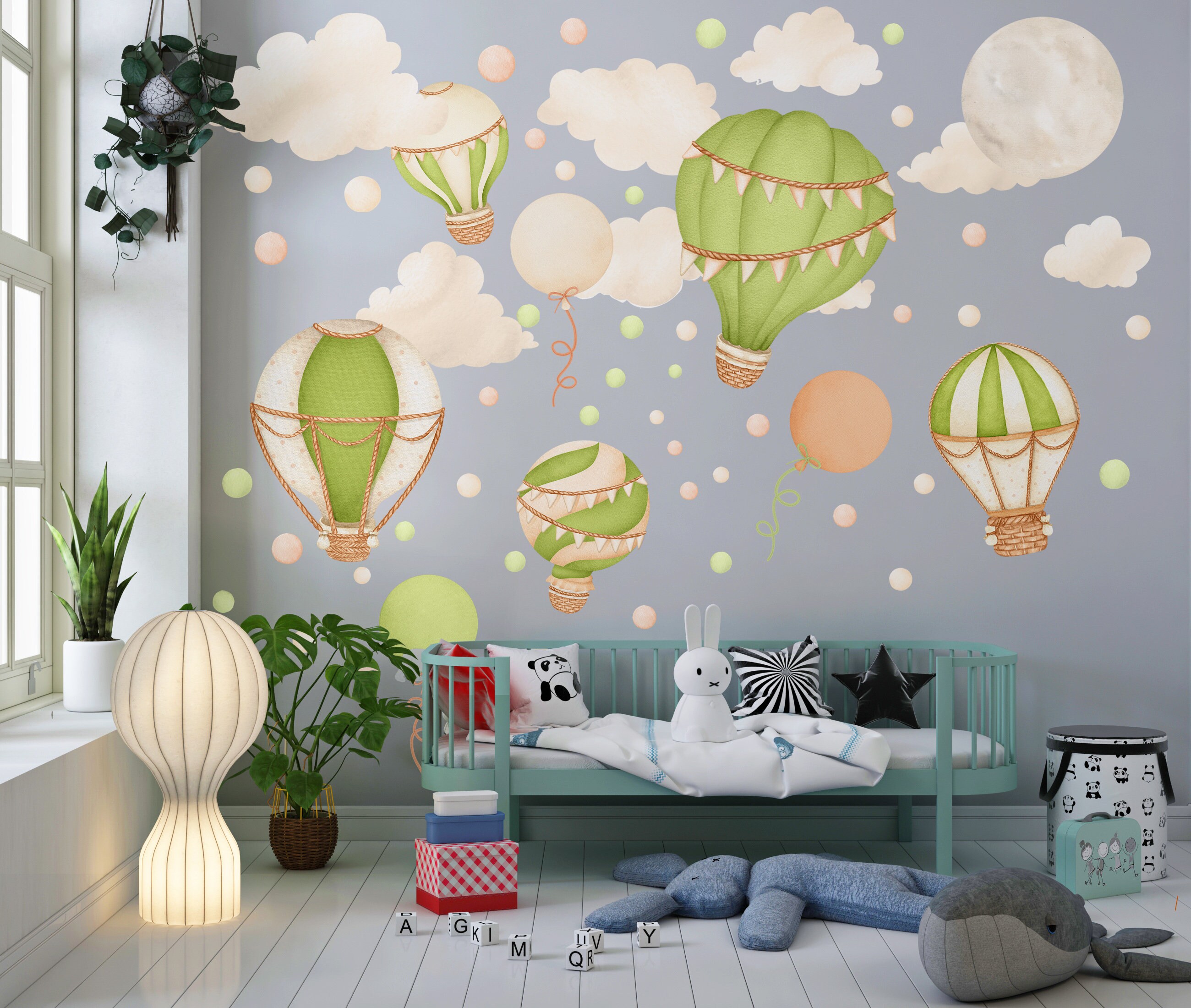 Fondo De Pantalla De Vinilo De Globos Aerostáticos, Mural De Pared De Globos Aerostáticos, Globo Rosa Y Pequeños Elefantes Fondo De Pantalla, Habitación Para Niños, Interior Para Niños - España