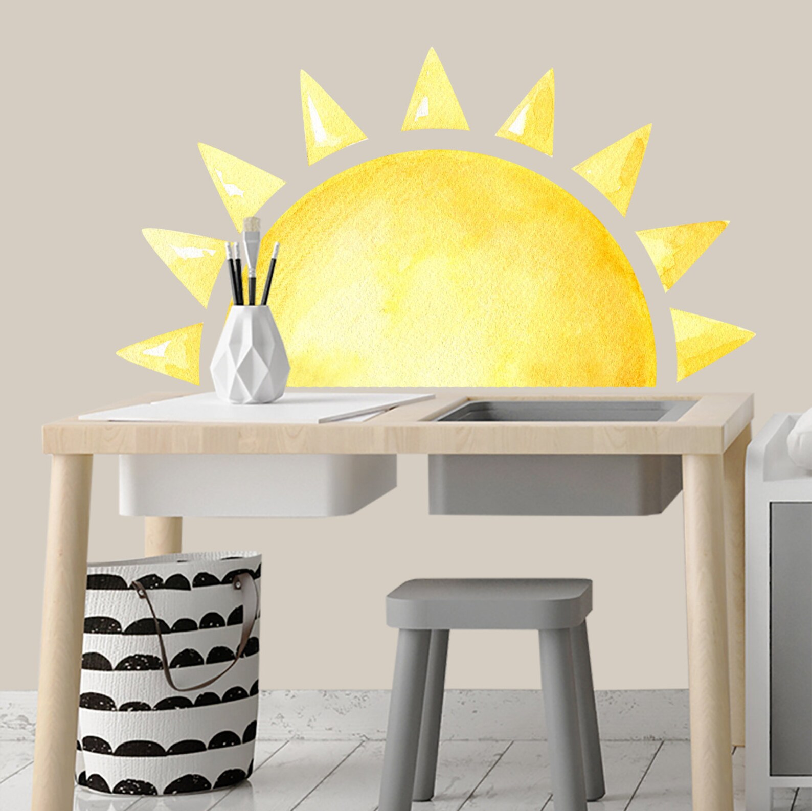 Watercolor Half Sun Wall Decal Large Sun Nursery Decor Etsy