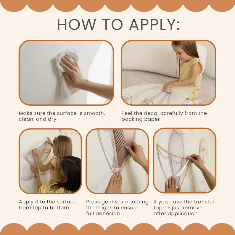 The image is a step-by-step guide on how to apply wallpaper to a wall. It shows the process of preparing the surface, peeling the backing paper, applying the wallpaper, and ensuring a smooth and even finish.