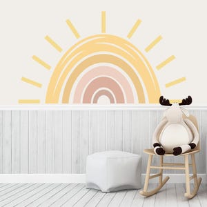 Grote regenboog zon muur sticker babykamer, zon cadeau kunst decor voor jongen meisje peuter slaapkamer, genderneutrale sticker kinderkamer speelkamer