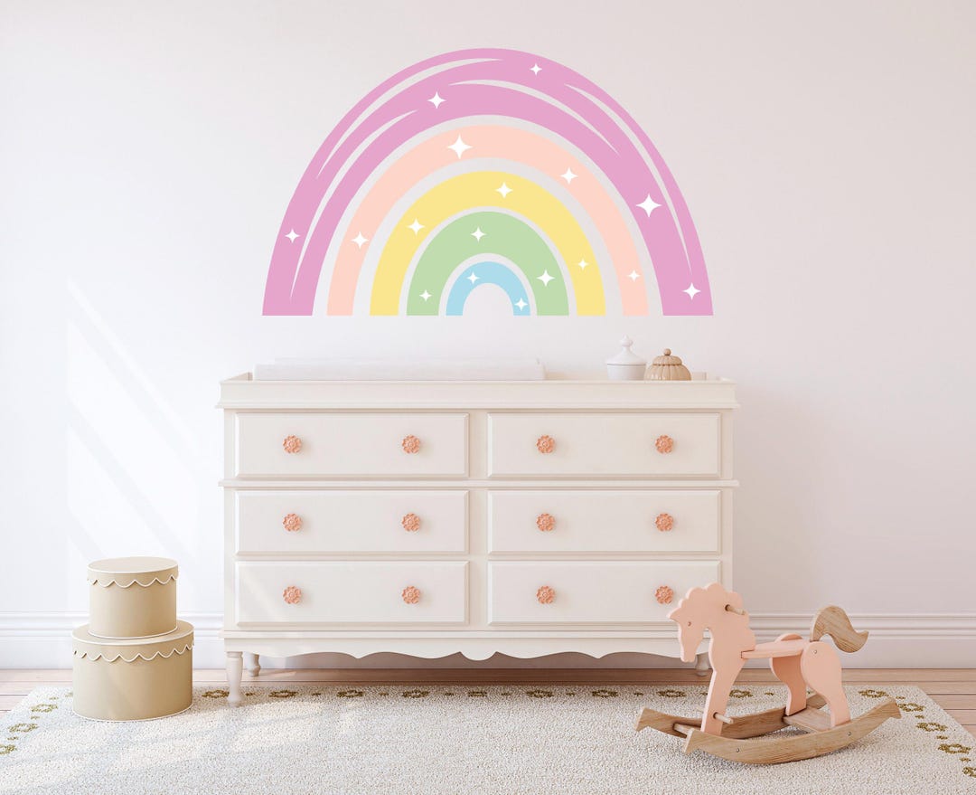 Rainbow Wall Decal - Nursery Wall Decor - Pastel Rainbow Vinyl Sticker ...
