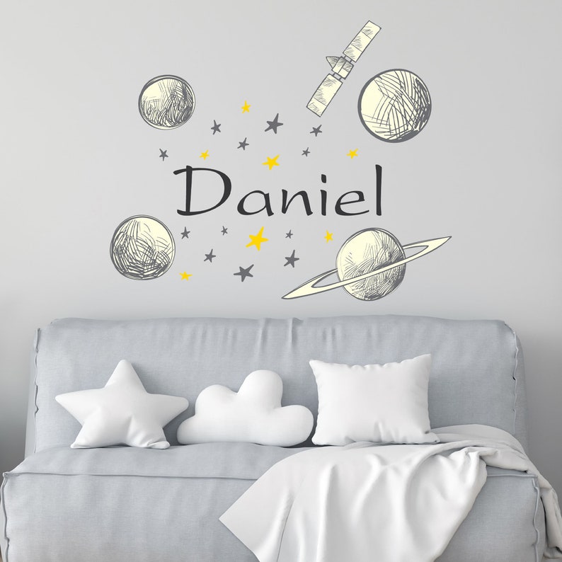 Space Decoration Room Boy Boy Name Wall Decal Wall Sticker Above Crib Planets Wall Decal Nursery Stars Decor Kids Paly Room LX49