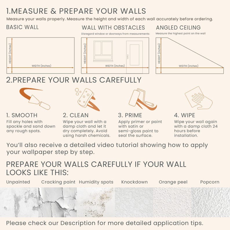 The image is a detailed guide on how to prepare and paint walls, providing step-by-step instructions and tips for a smooth and professional finish.