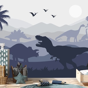 Dinosaur Wallpaper Peel and Stick Boys Nursery, Jurassic World Theme Wall Mural Boy Bedroom, Dino Accent Landscape Mountain Wall Decoration