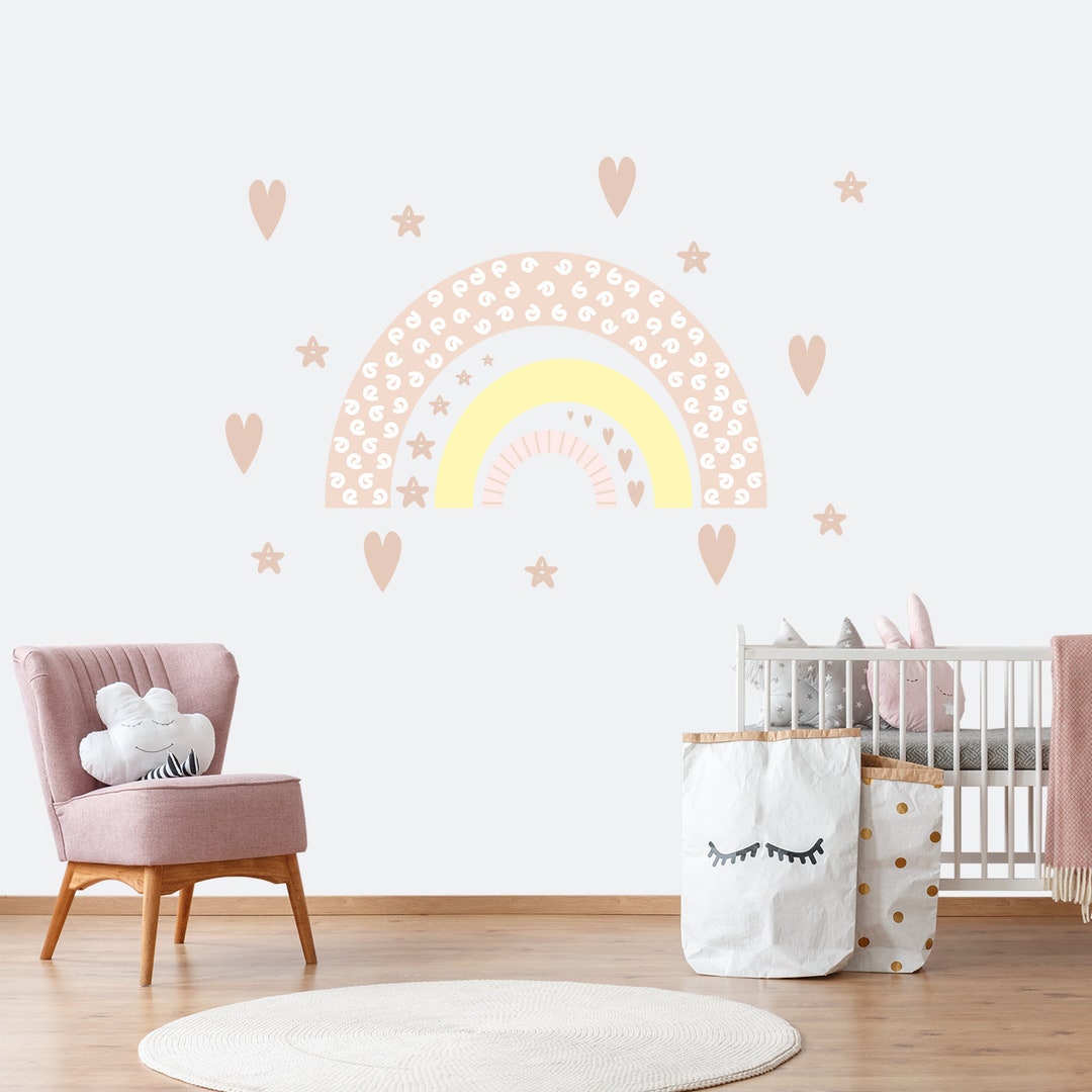 Boho Rainbow Nursery Decal, Kids Room Wall Sticker, Pastel Peel & Stick ...
