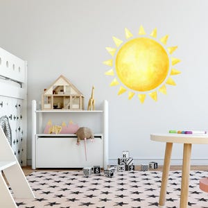 Watercolor Sun Wall Decal Toddler Room, Boho Sunshine Sticker Nursery Above Crib, Art Decor for Baby Boy Girl Playroom, Toy Box Decals Kids image 4
