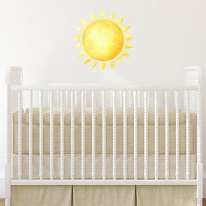 Watercolor Sun Wall Decal Toddler Room, Boho Sunshine Sticker Nursery Above Crib, Art Decor for Baby Boy Girl Playroom, Toy Box Decals Kids image 2