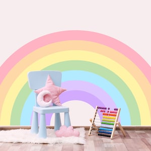 Rainbow Wall Decal Large Nursery, Rainbow Wall Sticker Kids Room, Vinyl Art Decor for Playroom Baby Toddler, Gifts for Kids Girls Birthday