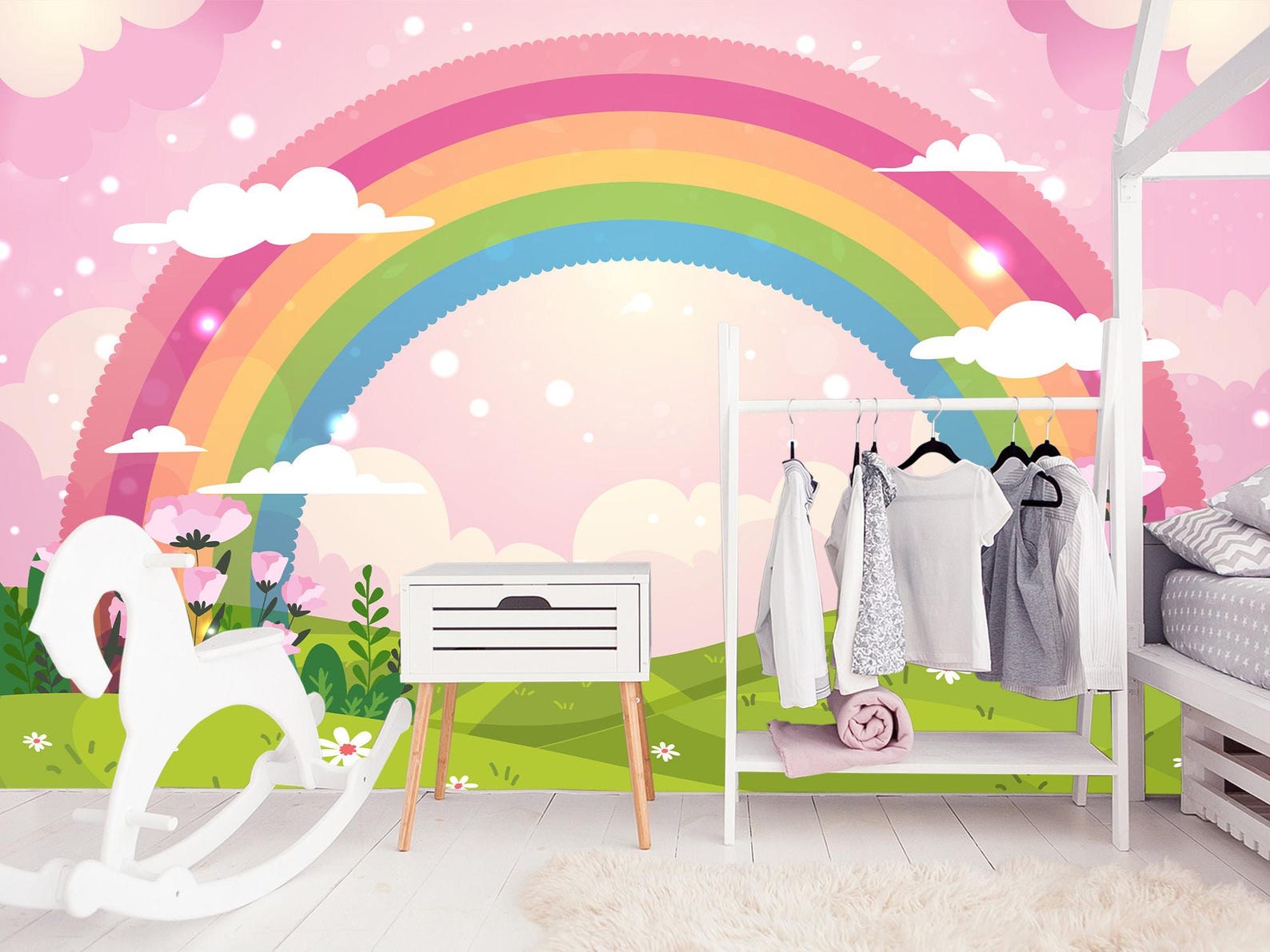 Colorful Rainbow Wallpaper Nursery Peel and Stick, Large Rainbow Wall ...