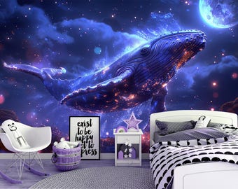 Space Ocean Whale Wallpaper For Nursery, Sea Kids Wall Mural, Peel And Stick Waves Wallpaper, 3D Toddler Room Wall Paper, Removable Decor