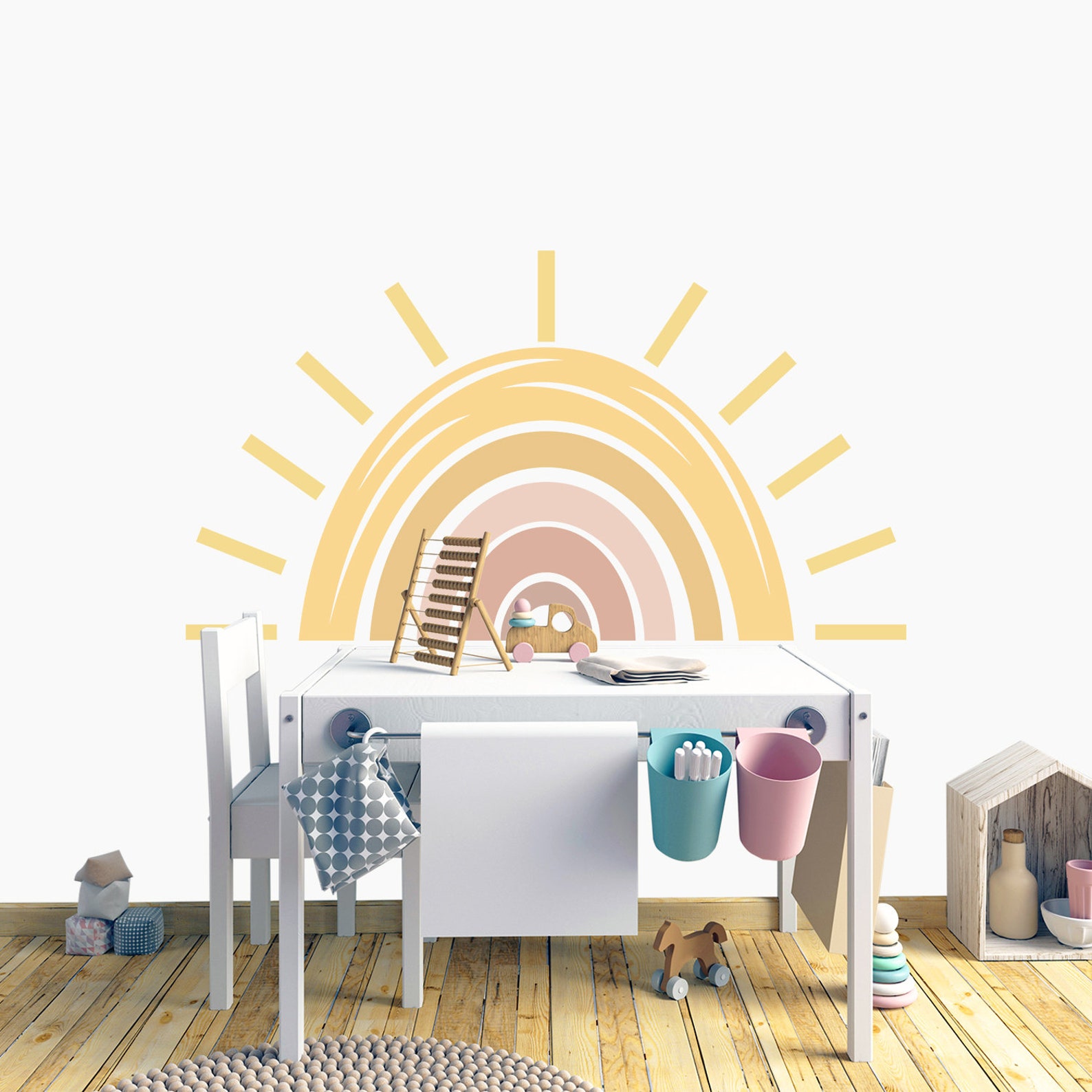 Large Rainbow Sun Wall Decal Baby Nursery Sunshine Gift Art - Etsy