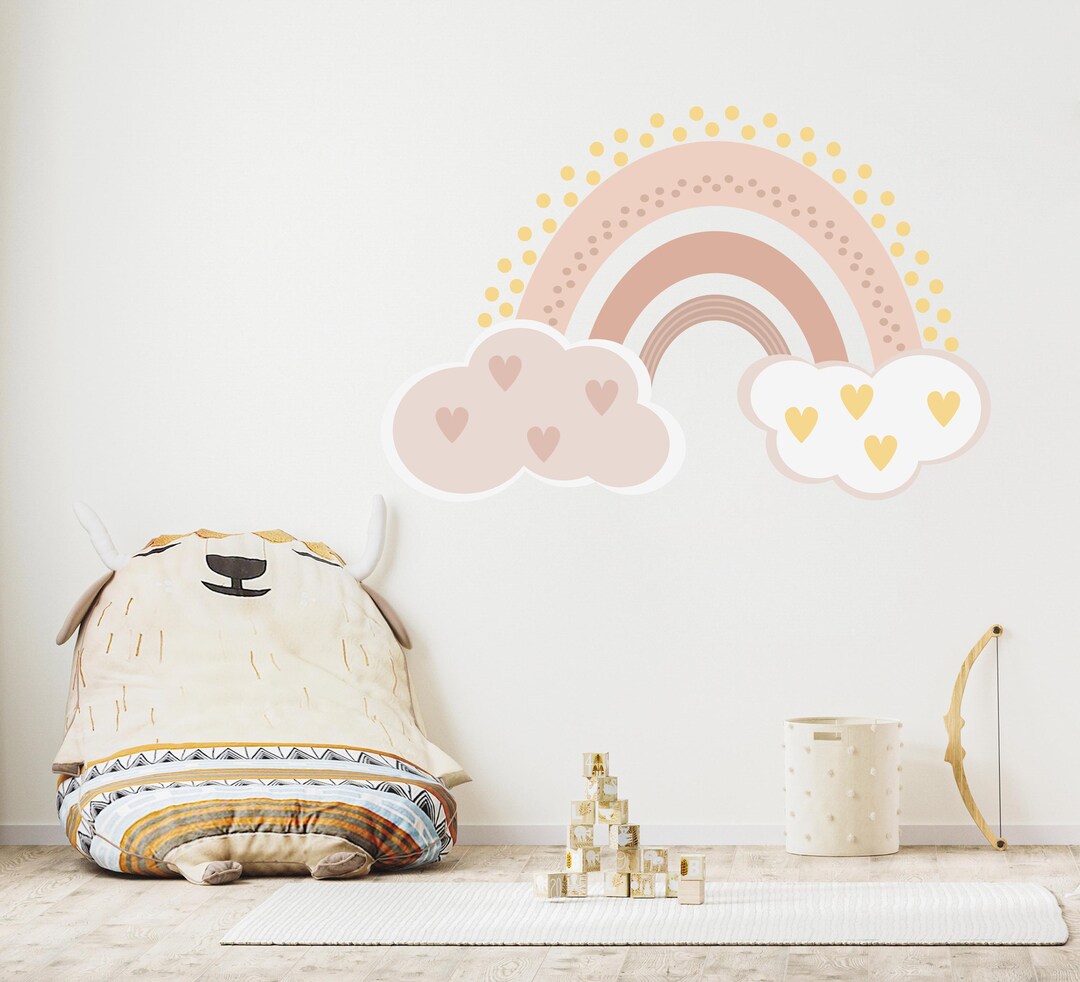 Rainbow Wall Art Decal for Girl Bedroom, Pastel Sticker Nursery, Boho ...