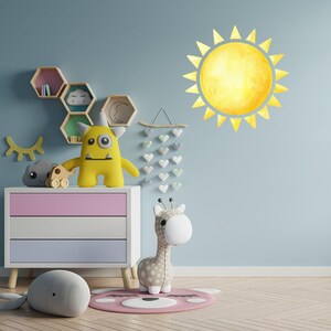 Watercolor Sun Wall Decal Toddler Room, Boho Sunshine Sticker Nursery Above Crib, Art Decor for Baby Boy Girl Playroom, Toy Box Decals Kids image 3