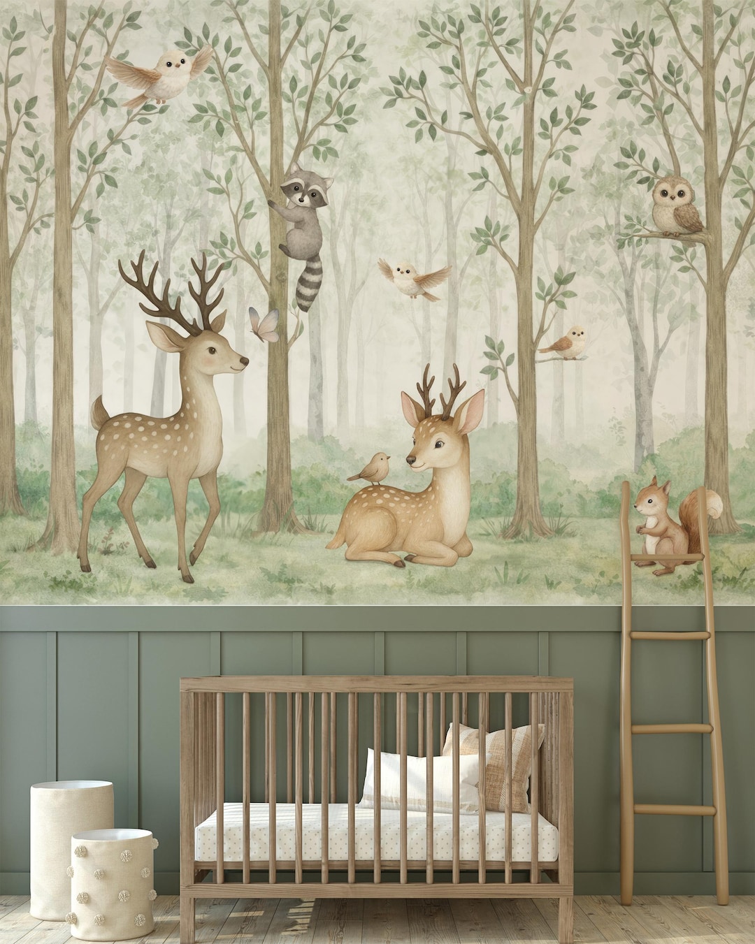 Woodland Wallpaper, Forest Animals Kids Room Wall Mural, Removable Peel ...