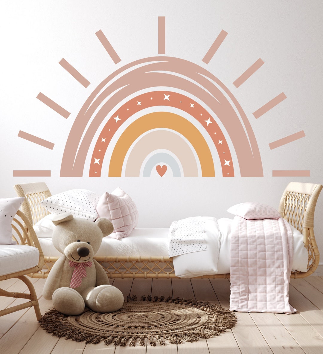Large Boho Rainbow Wall Decor for Baby Nursery, Rainbow Sun Wall Decal ...