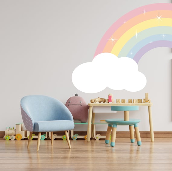 Pastel Large Rainbow Wall Decal Nursery - Rainbow Decor Girl Bedroom -  Sticker