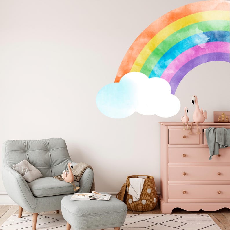 Large Watercolor Style Half Rainbow Wall Decal - Rainbow Mural Decor ...
