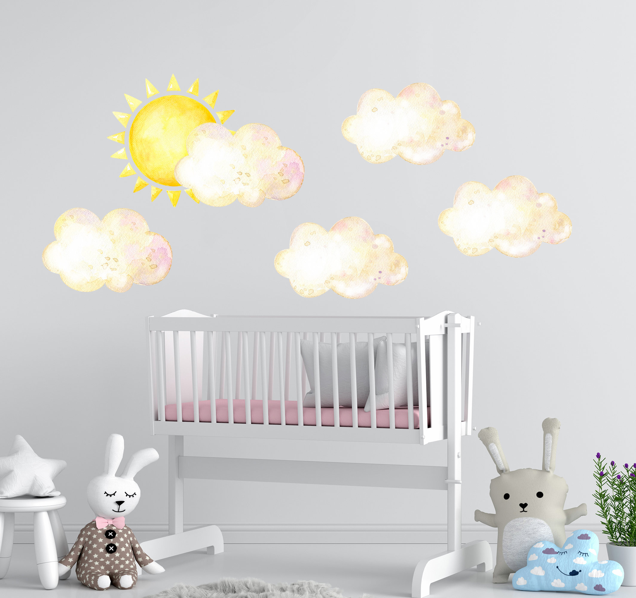 Sun and Clouds Wall Stickers Watercolor Sunrise Baby Bedroom Etsy