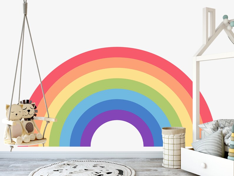 Large Rainbow Wall Decal for Playroom Rainbow Decor Girl and Etsy