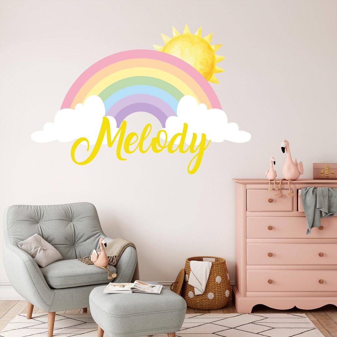 Rainbow Wall Decal Girl Bedroom - Personalized Wall Sticker - Pastel ...