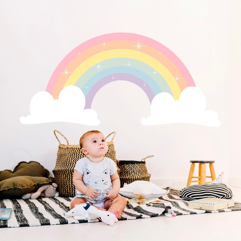 Pastel Rainbow Wall Decal Decor Girl Bedroom Rainbow Wall Etsy