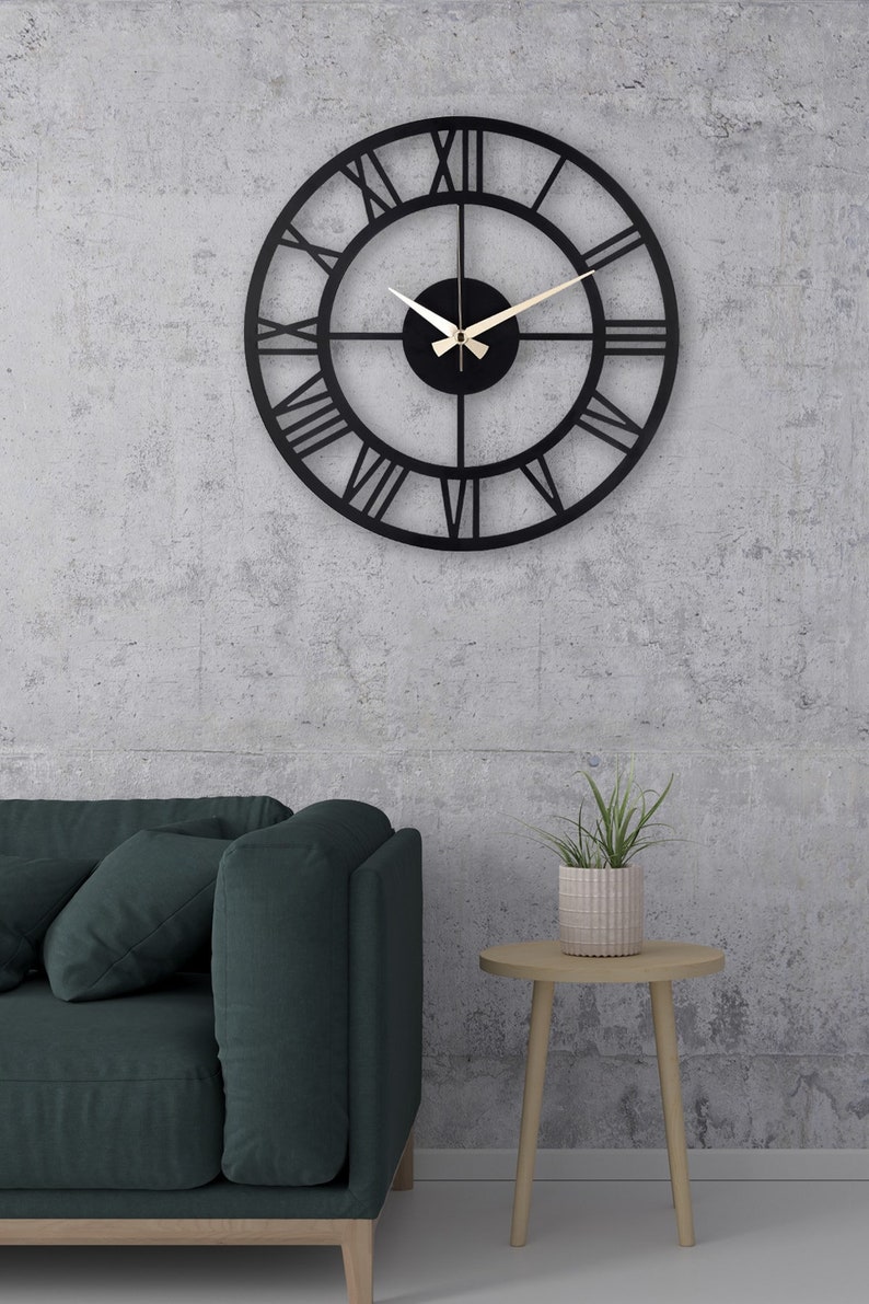 Roman Black Large Wall Clock 41cm / Silent Wall Clock / Metal Etsy