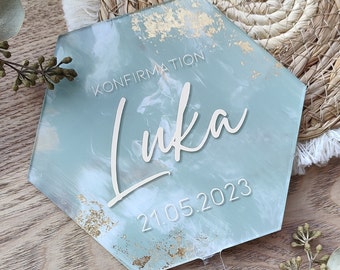 CAKETOPPER | Acryl | marmoriert | personalisiert mit Namen | Hochzeit  | Geburtstag | Taufe | Kommunion | Konfirmation