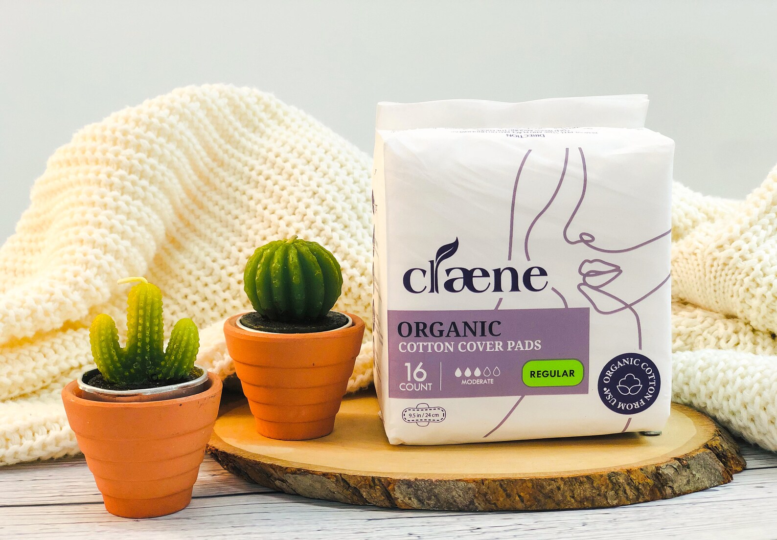 Claene Organic Cotton Cover Pads, Crueltyfree, Menstrual Pads for