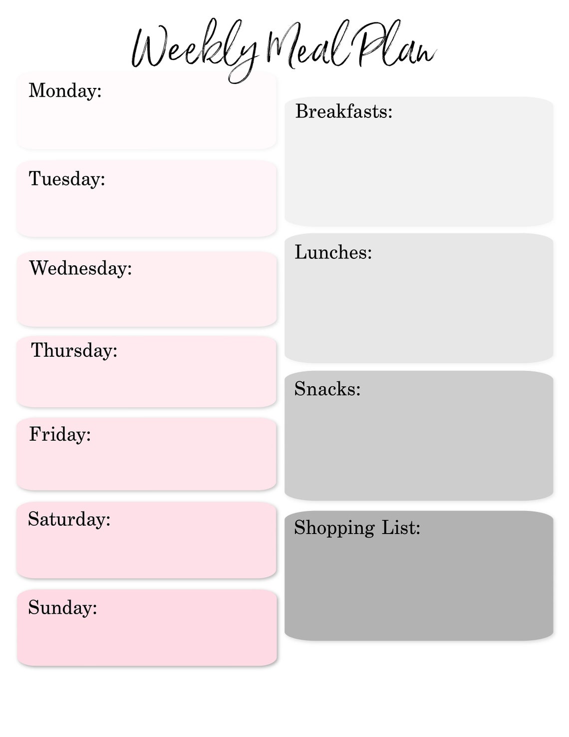Printable Weekly Meal Planner Meal Planner Planner Page Etsy Weekly 