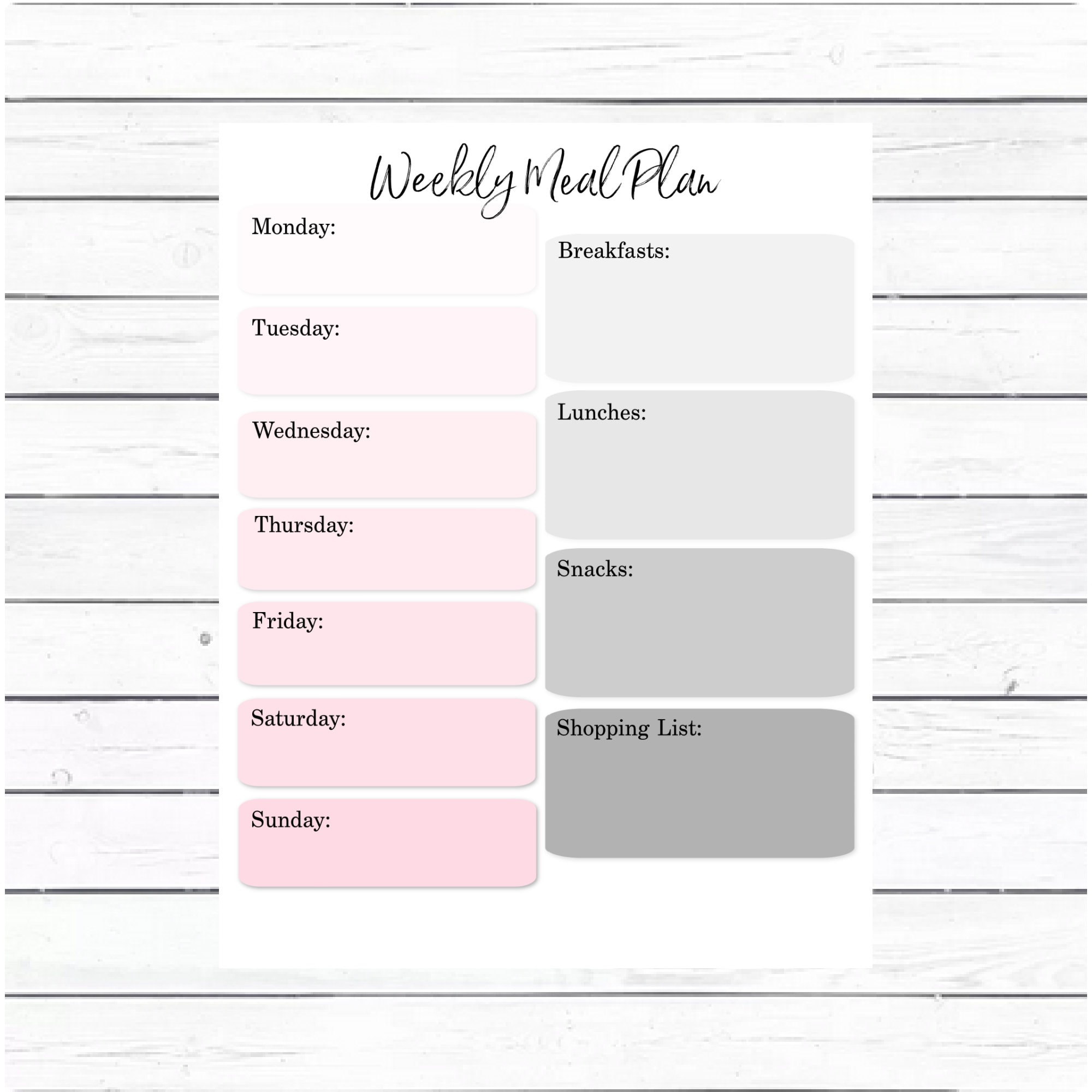Printable Weekly Meal Planner - Etsy
