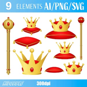 Golden King Crown And Scepter Royal Jewels Digital Vector Design Crown Scepter Royal Jewels Clipart King Crown Artwork Printable Download