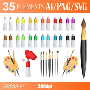 Artist Paint Brush Tube Clipart Vector Art Tube Paint Brush Vector Digital Art Brush Clipart Painting Brush Clipart Printable Art Design